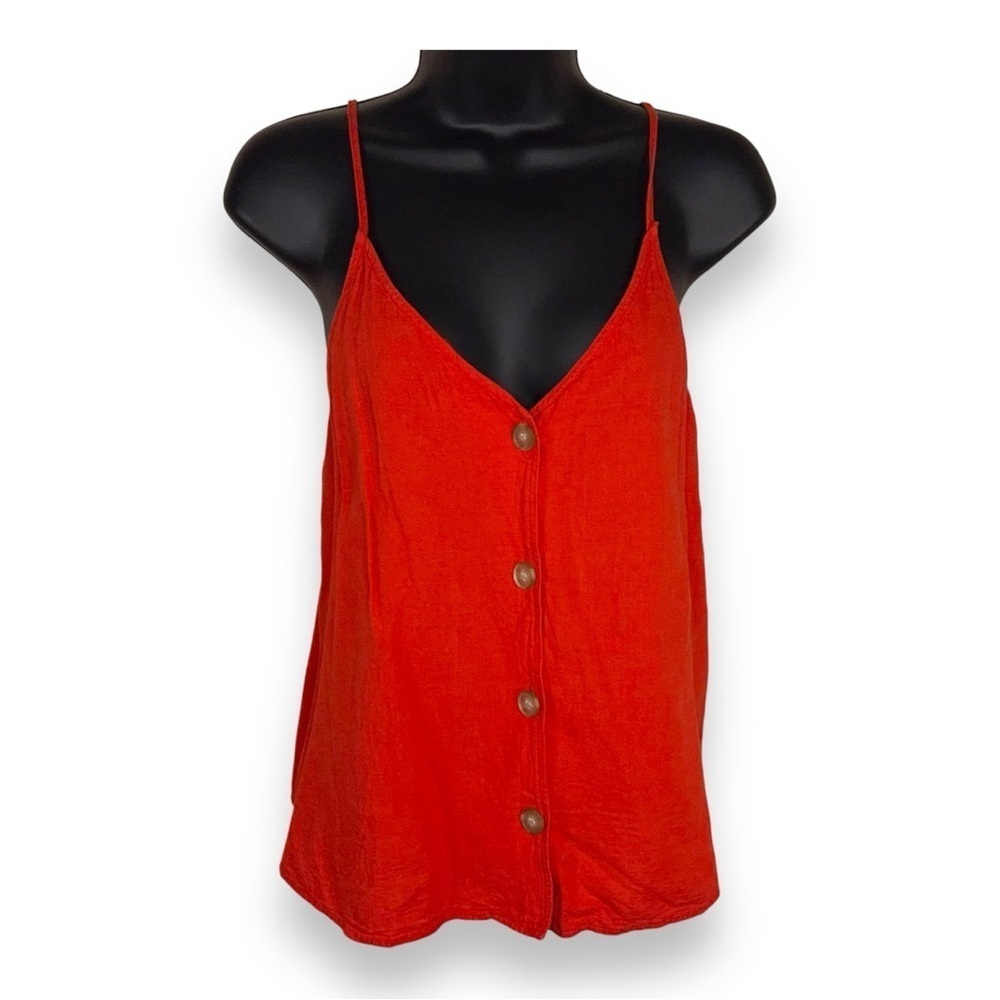 RED LINEN BLEND TANK BP JUNIORS LARGE SLEEVELESS VIBRANT LIGHTWEIGHT BREATHABLE